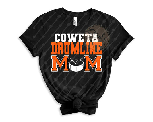 Coweta Drumline Mom Adult Tee (orange letters)