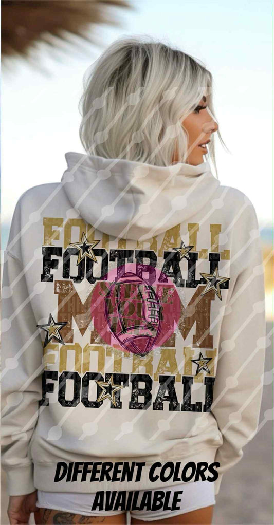 Football Mom -stacked- design on back of shirt- All Sizes Tee