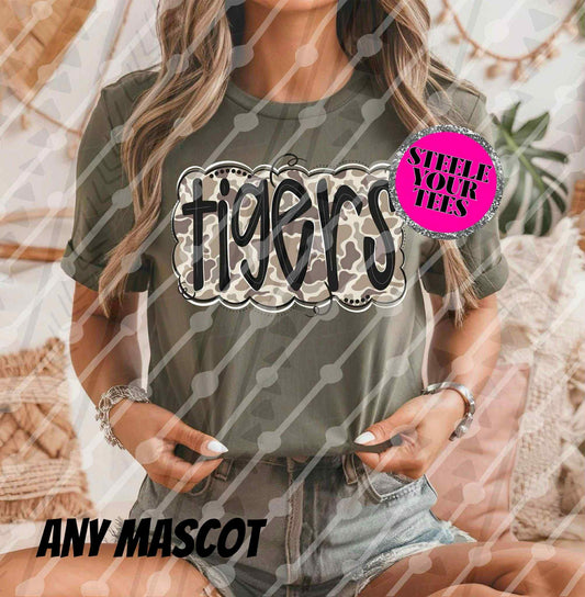 Custom Mascot- Camo!  All Sizes & Styles here!